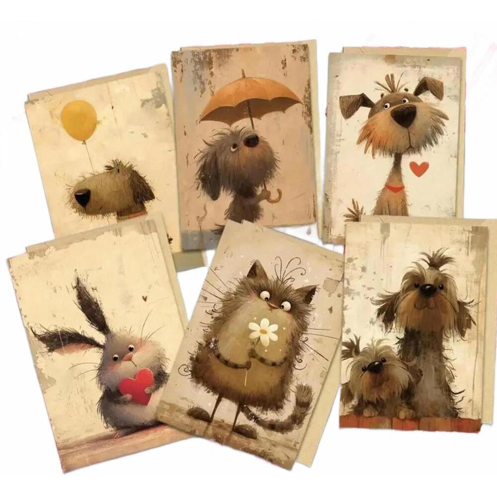 6 Blank Whimsical Animal Greeting Card Set